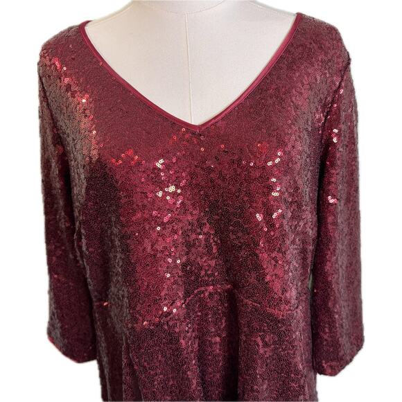Torrid V-neck 3/4 Sleeve Burgundy Sequin Flared Dress - Size 00 (Medium 8-10) - Picture 2 of 10